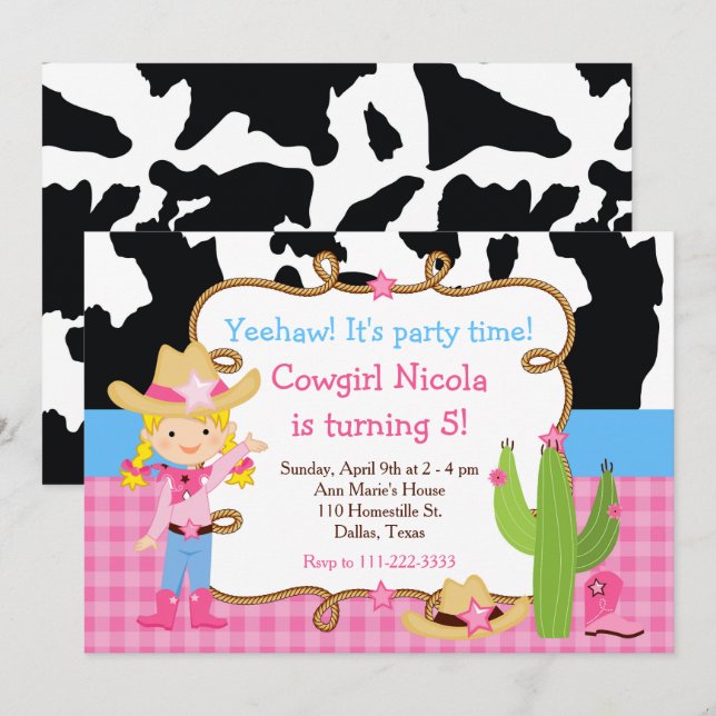 Invitación Blonde Cowgirl Western Birday Party (Anverso / Reverso)