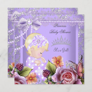 Invitación Blonde de Rosa de Lavender Chica de Baby Shower Vi