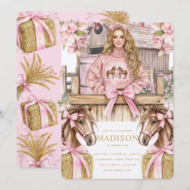 Invitación Blonde Girl Horse Birthday Invitation (Anverso / Reverso)