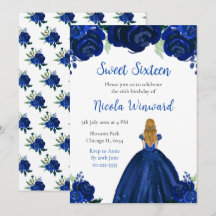 Blonde Hair Princess Navy Floral Sweet Dieciséis
