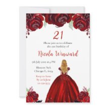 Blonde Hair Princess Red Floral Birthday Party