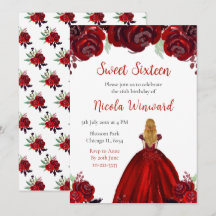 Blonde Hair Princess Red Floral Sweet 16