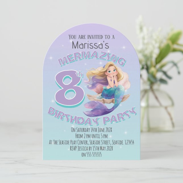 Invitación Blonde Mermaid Age Birthday Party Invitation (Anverso de pie)
