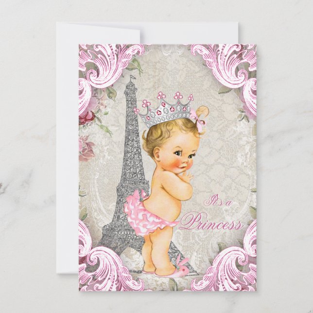Invitación Blonde Princess Vintage Paris Floral Baby Shower (Anverso)