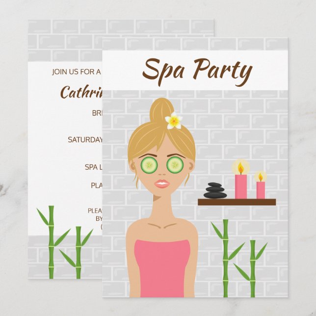 Invitación Blonde Spa Chica Ilustracion Spa día Ducha nupcial (Anverso / Reverso)