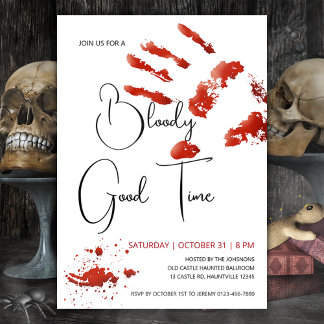 Invitación Bloody Good Time Halloween Invitación, Mano Sangri