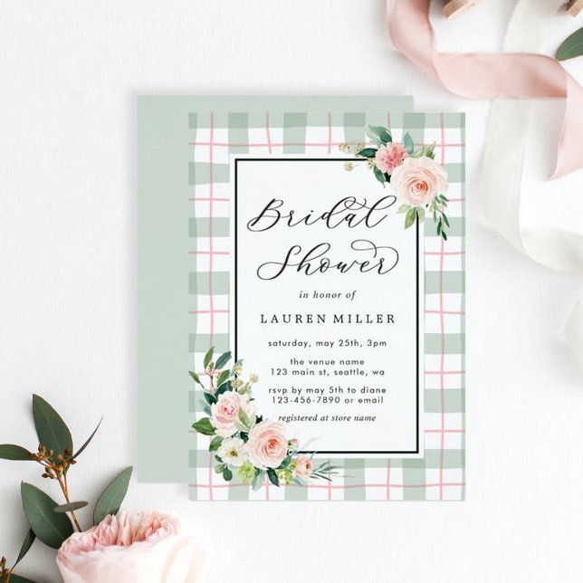 Invitación Bloom acuarela | Ducha de novias Pastel Plaid (Subido por el creador)