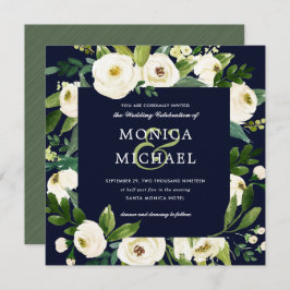 Invitación Bloom blanco | Boda Botánico Floral Azul