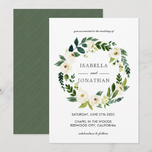 Invitación Bloom blanco boda de color de agua con ancho com