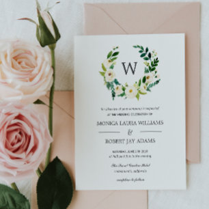Invitación Bloom blanco   Boda de monograma floral