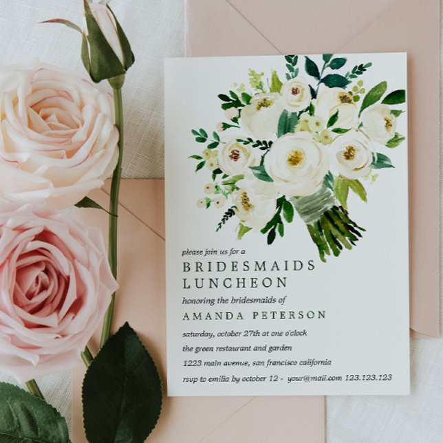 Invitación Bloom blanco | Bouquet Bridesmaids Boda del almuer (Subido por el creador)