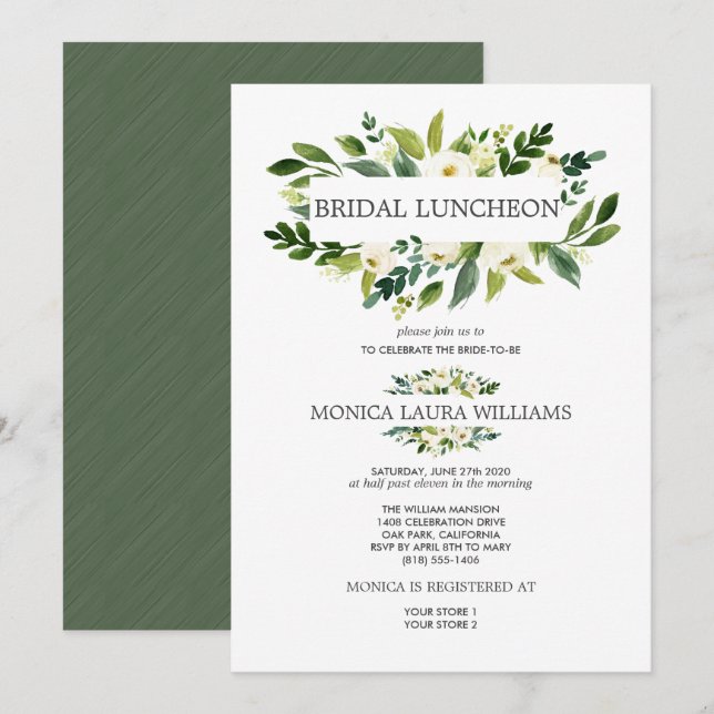 Invitación Bloom blanco de moda | Boda de Novia Luncheon (Anverso / Reverso)