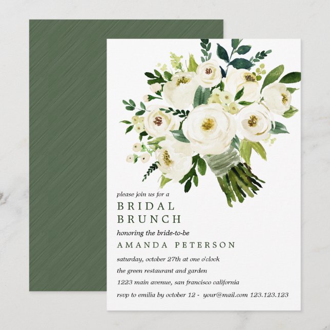 Invitación Bloom blanco | Novia Bouquet Boda Bridal Brunch (Anverso / Reverso)