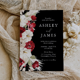 Invitación Bloom Divino: Boda elegante floral blanca y roja