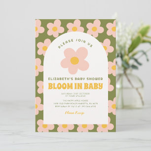 Invitación Bloom en la pequeña ducha de bebé verde rosa Groov