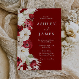 Invitación Bloom romántico: Boda moderno floral blanca y roja