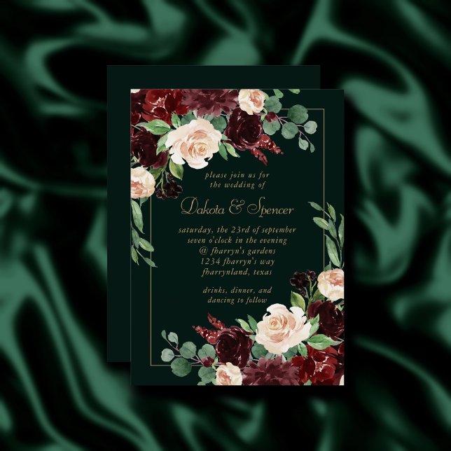 Invitación Bloom ruso | Terracotta y Marsala Floral Roja (Subido por el creador)