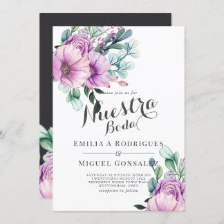 Invitación Bloom Rustico Púrpura Nuestra Boda Boda Española
