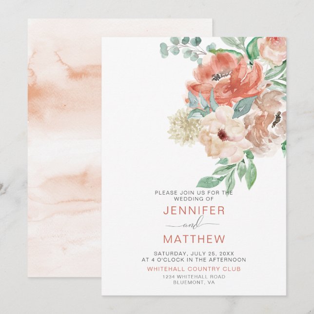 Invitación Blooming Apricot Floral Bouquet | (Anverso / Reverso)
