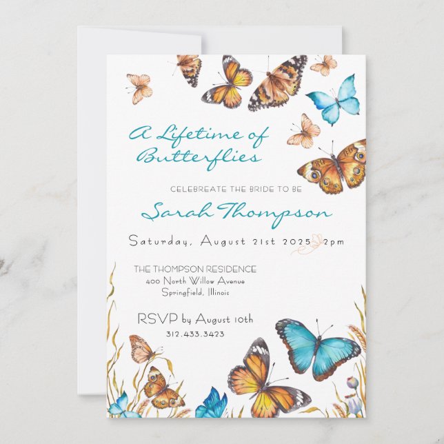 Invitación Blooming Butterflies Always Butterflies Bridal  (Anverso)