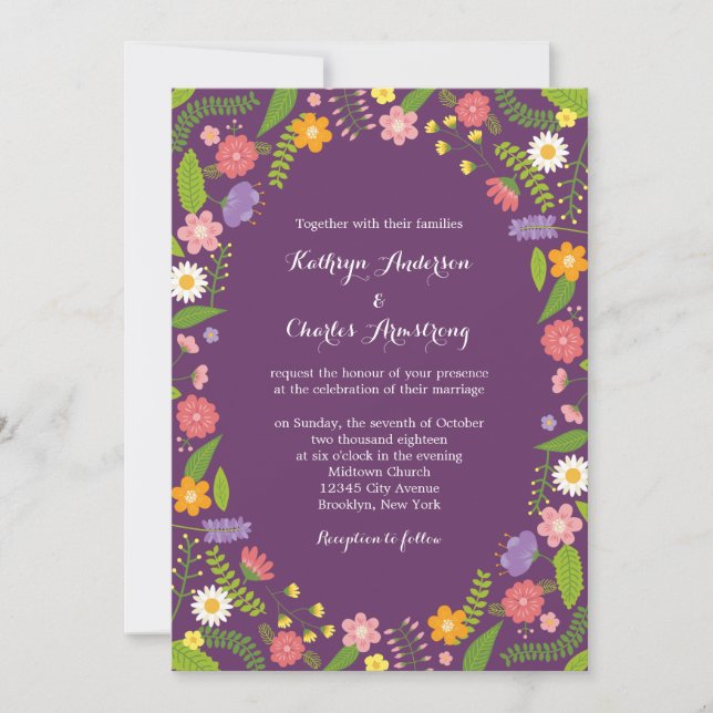 Invitación Blooming Floral Frame Rustic Garden Wedding (Anverso)