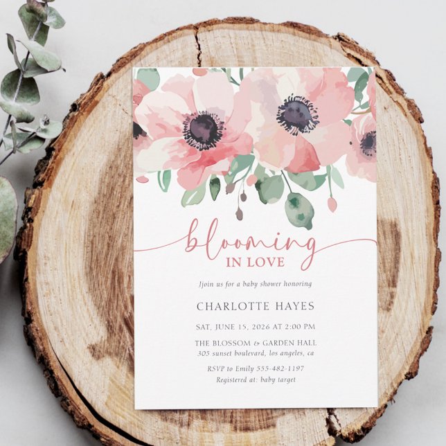 Invitación Blooming in Love Baby Shower Pink Baby Shower (Subido por el creador)