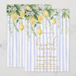 Invitación  Blooming Lemons Blue Striped Bridal Shower