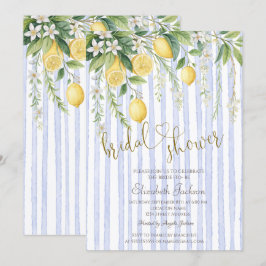Invitación  Blooming Lemons Blue Stripes Bridal Shower 