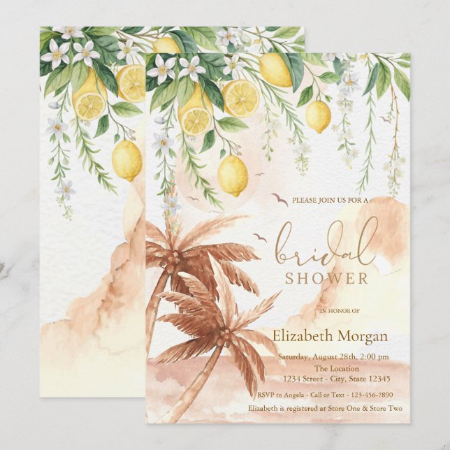 Invitación  Blooming Lemons Rustic Palms Bridal Shower (Anverso / Reverso)