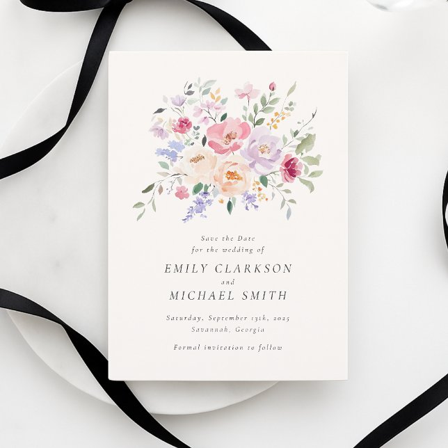 Invitación Blooming Watercolor Pastel Flowers Save the Date  (Subido por el creador)