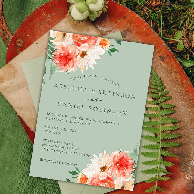 Invitación Blooms botánicos sobre el Boda verde sabio (Subido por el creador)