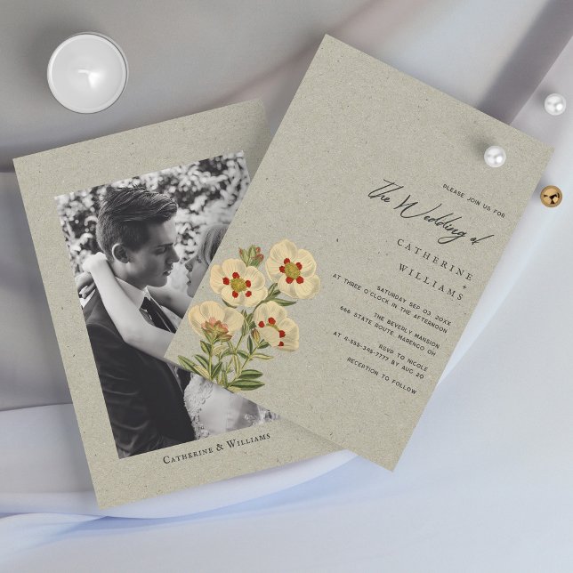 Invitación Blooms de época y amor por la foto : Boda Minimali (Vintage Blooms and Photo Love Minimalist Wedding Invitation)