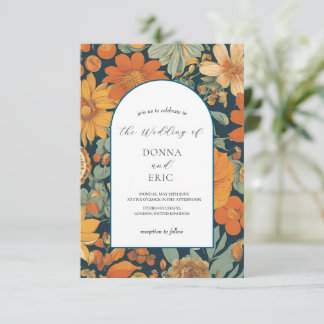 Invitación Blooms de la puesta del sol: Boda floral Naranja d