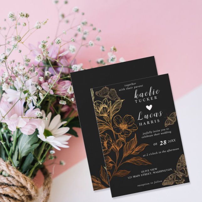 Invitación "Blooms Dorados Del Amor" | Boda negro (Subido por el creador)