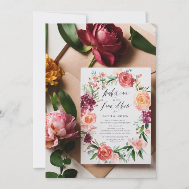 Invitación Blooms of Love: Ducha nupcial floral artesanal I (Anverso)