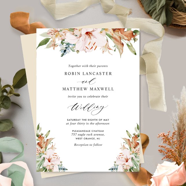 Invitación Blooms terráneos y elegante boda beige en el barri (Subido por el creador)