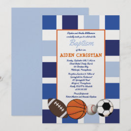 Invitación Bloque de color azul Deportes Boy Baptismo