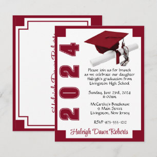 Invitación Bloque de esquina Graduación blanca y cardinal roj