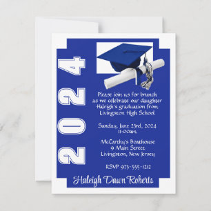 Invitación Bloque de esquina Graduación Real Azul y Blanco