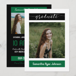 Invitación Bloque Moderno Verde 3 - Graduación en Foto