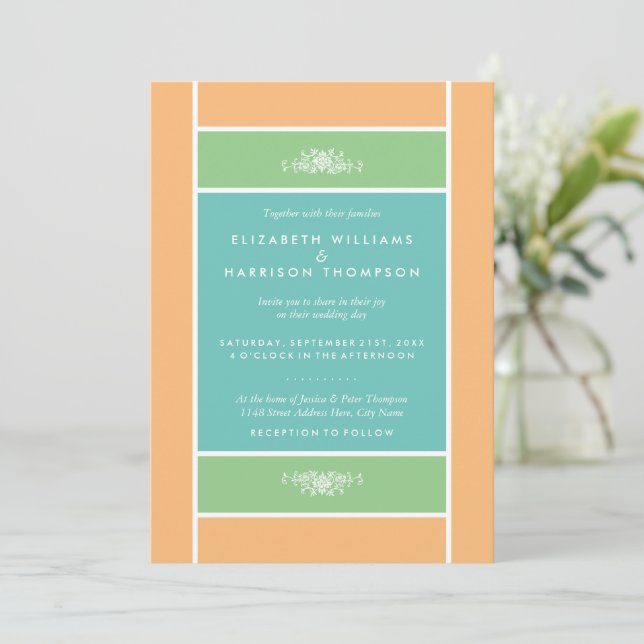 Invitación Bloque Pastel moderno - Colores tropicales - Boda (Anverso de pie)