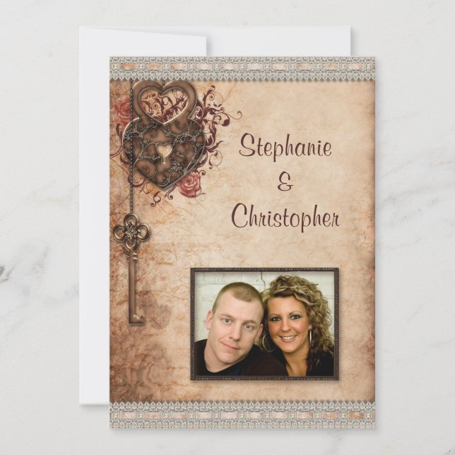 Invitación Bloqueo cardíaco vintage y Boda fotográfico clave (Anverso)