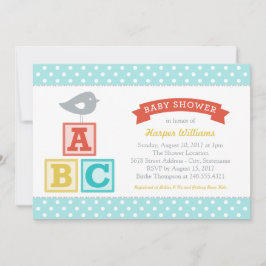 Invitación Bloques ABC Azul Acuático Cumpleaños Niño