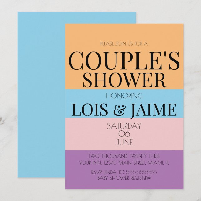 Invitación Bloques coloridos Baby Shower Parejas Brillantes (Anverso / Reverso)