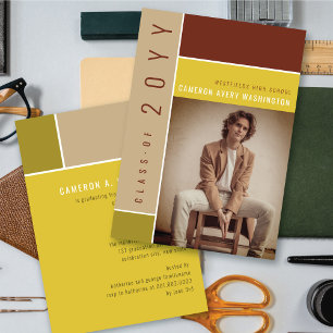 Invitación Bloques de Color Mondrian Mod Foto Fiesta de Gradu