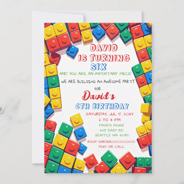 Invitación Bloques de Construcción Cumpleaños  (Anverso)