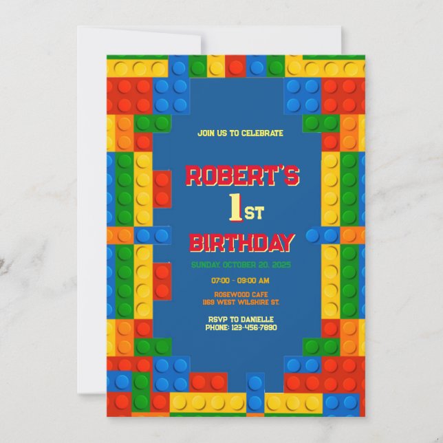 Invitación Bloques de construcción Cumpleaños, 1ª Construcció (Anverso)