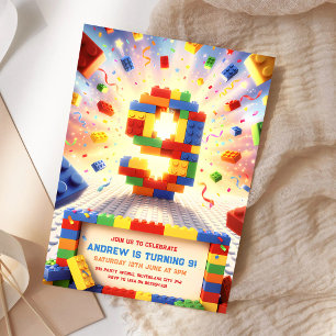 Invitación Bloques de Construcción Cumpleaños 9 Colorido