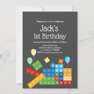 Invitación bloques de construcción cumpleaños niño