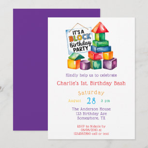 Invitación Bloques de construcción en el Bash de Cumpleaños